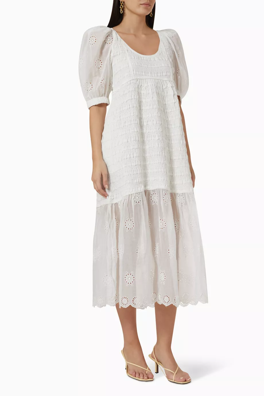 Buy Sea New York White Blaine Eyelet Smocked Midi Dress in Cotton For Women  Online | Ounass Saudi