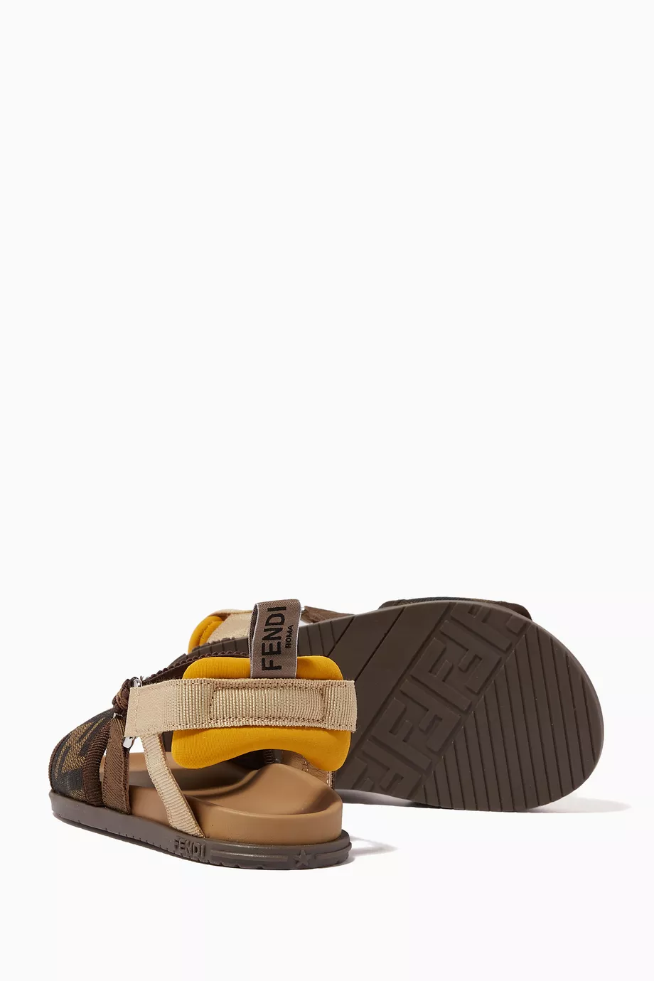 Buy Fendi Brown Monogram Logo Sandals in Polyamide Cotton For - Main Image
