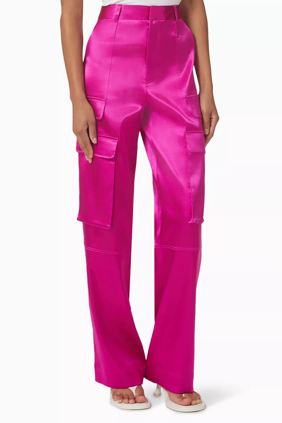 Buy Frame Pink Relaxed Straight Cargo Pants in Satin For