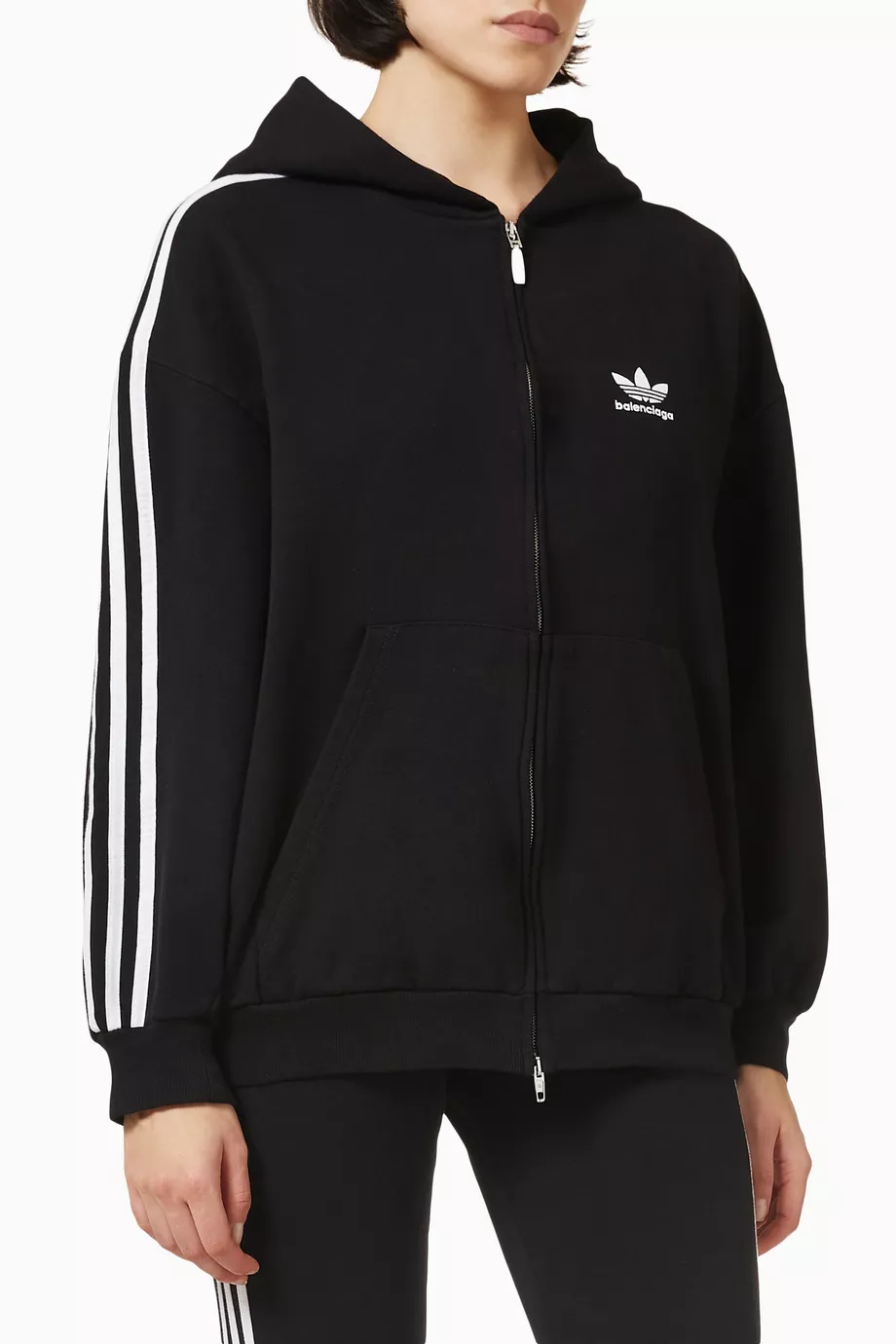 Buy Balenciaga Black x Adidas Small Fit Zip Hoodie in Cotton Terry 