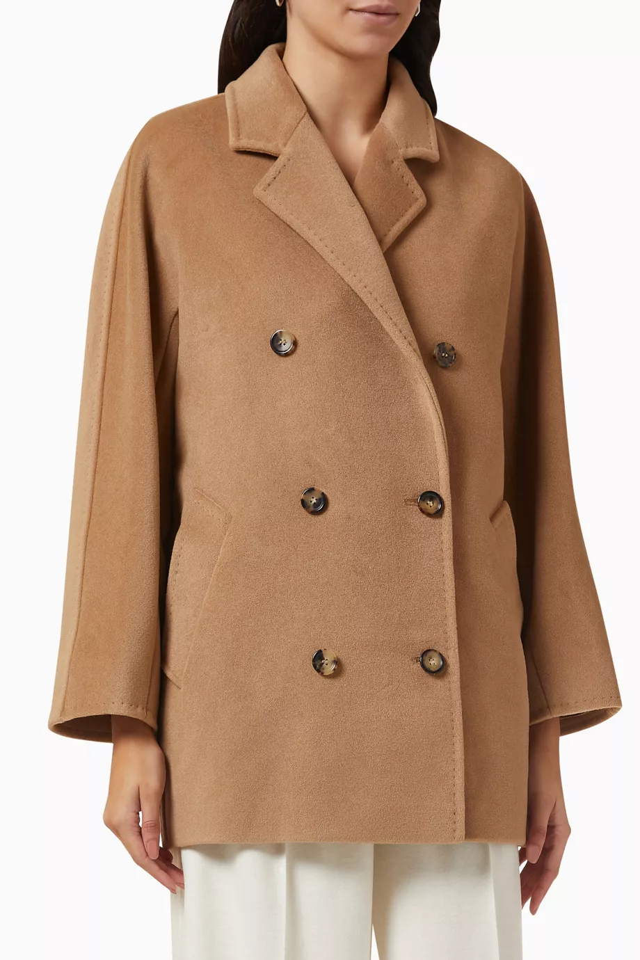 Buy Max Mara Brown Guinea Beaver Pea Coat in Wool For Women Online Ounass Saudi