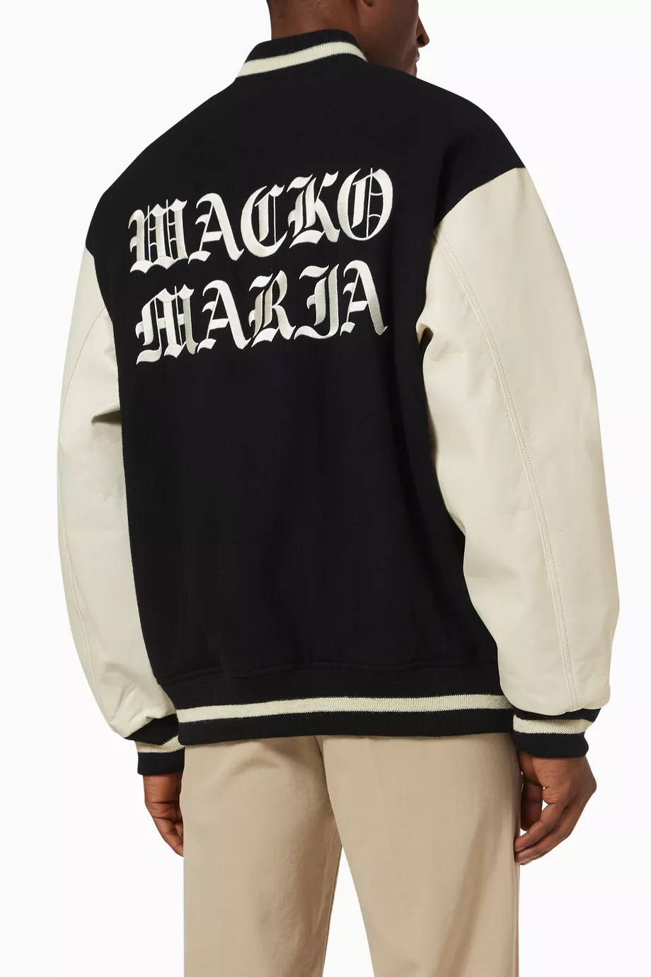 Buy WACKO MARIA Black Logo Varsity Jacket in Wool & Leather For 