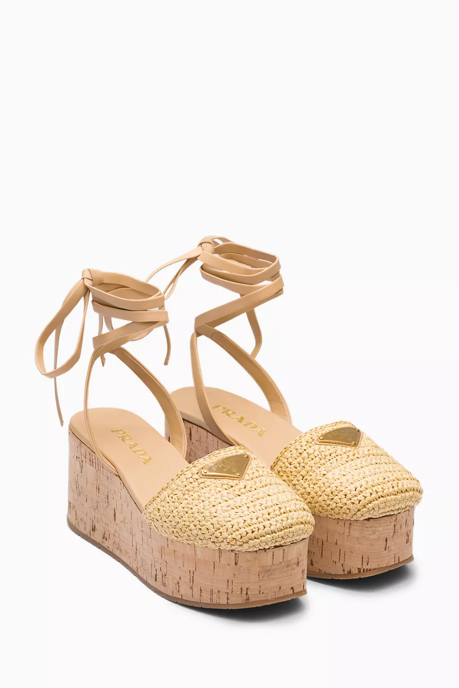 Buy Prada Neutral Wedge Sandals in Crochet For Women Online Ounass Saudi