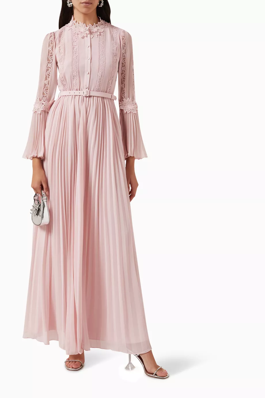 strapless open back dress Pleated Crochet Floral Maxi Dress – self-portrait-EU main image 0