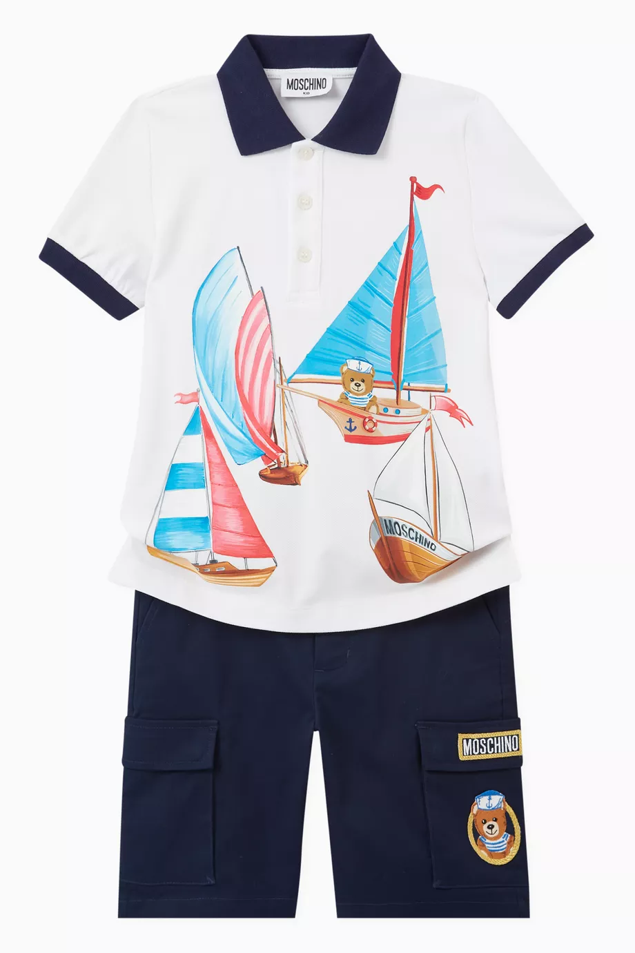 Polo Shirt Baby Boy Moschino Top Moschino Baby Baby Boys Navy Blue Cotton  Bear Polo Shirt