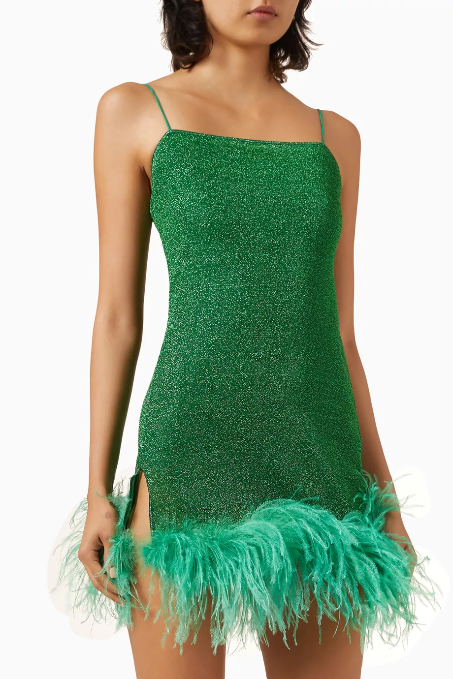green emerald velvet dress Shiny Stripes Plumage Dress main image 0