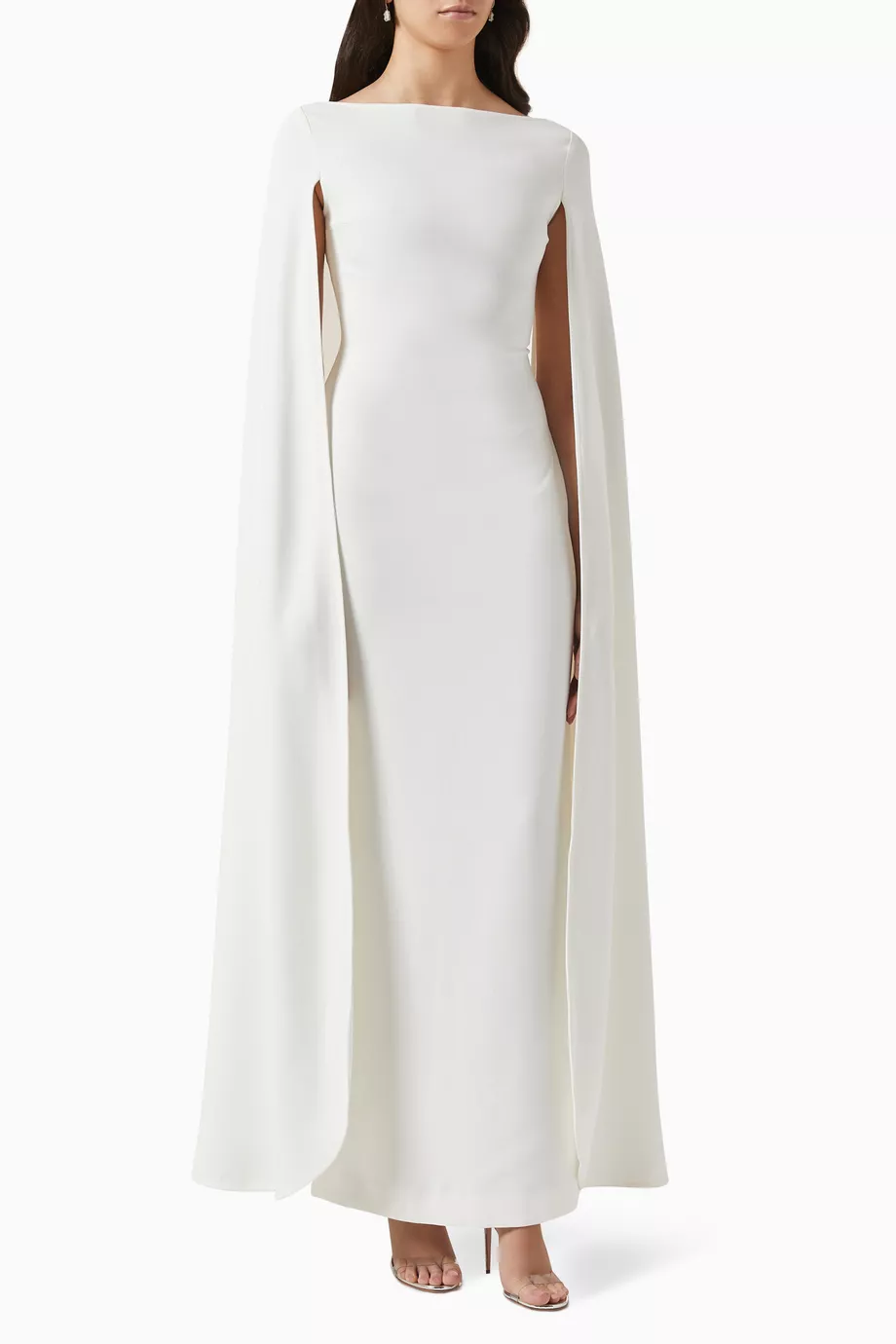 Buy Solace London White Sadie Cape-sleeve Maxi Dress in
