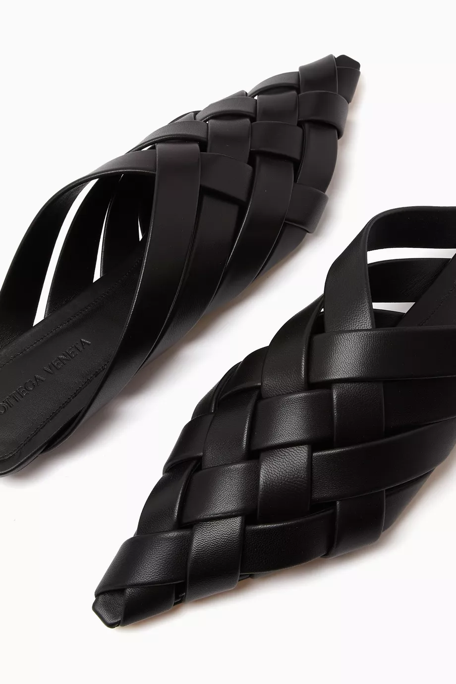 Buy Bottega Veneta Black Alfie Flat Mules in Intreccio
