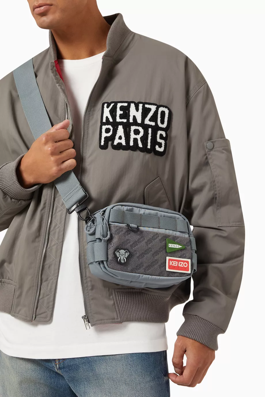 Buy KENZO Grey Jungle Zip Crossbody Bag in Nylon For Men Online