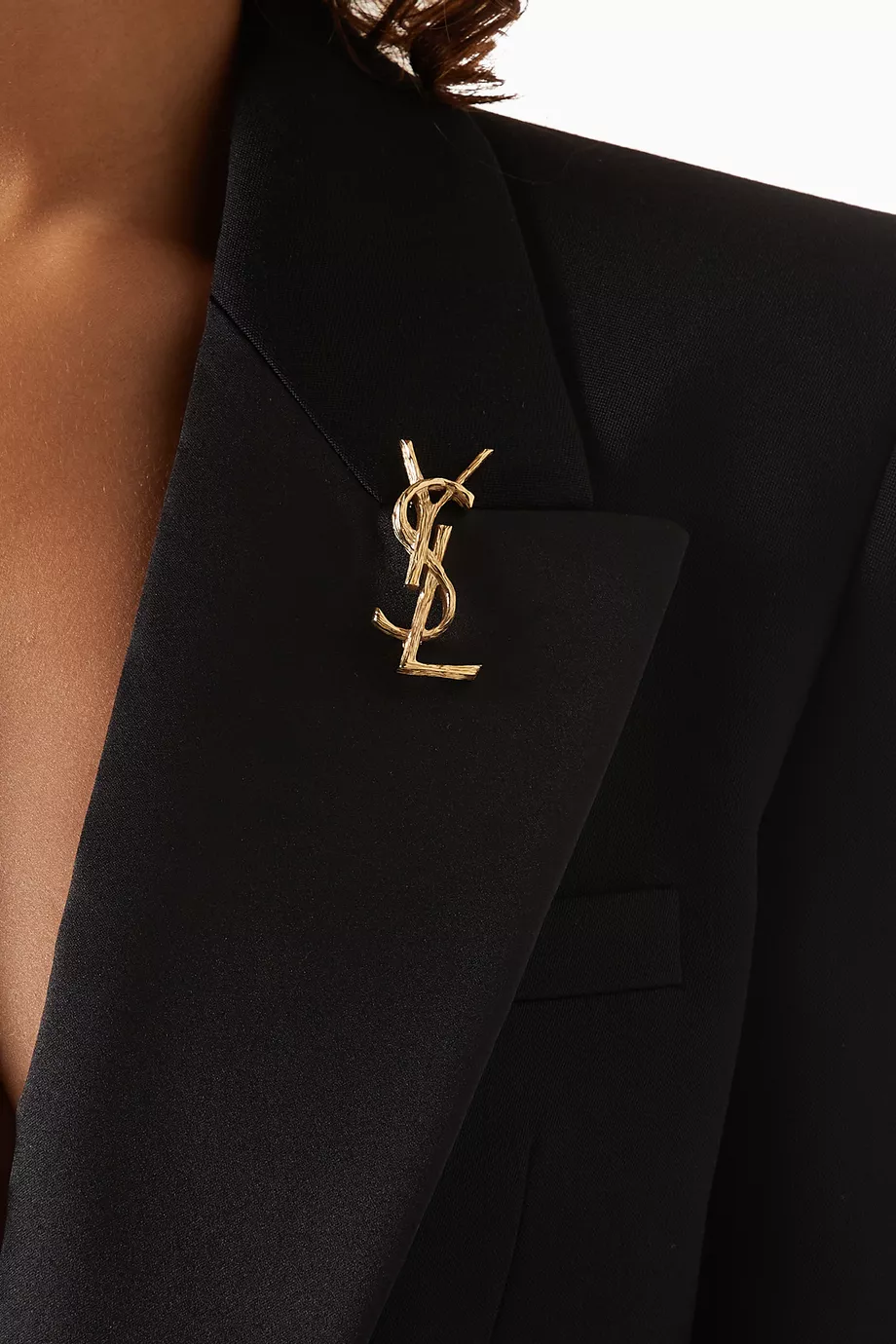 Buy SAINT LAURENT Gold Opyum YSL Brooch in Textured Metal For