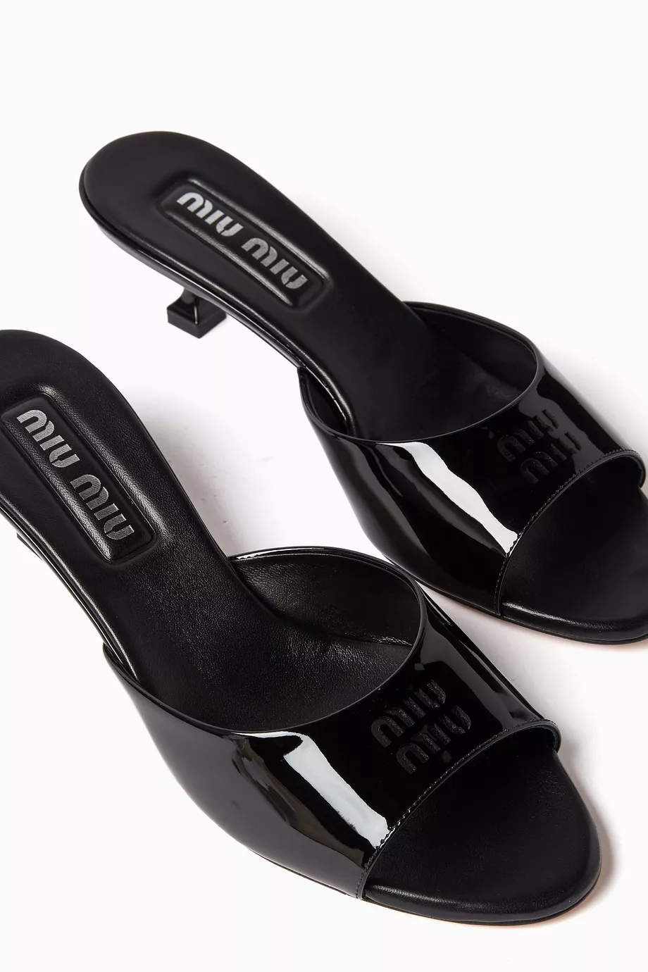 靴 Archive miu miu mesh patent mules black Buy Miu Miu Black Perforated Logo 45 Mules in Patent Leather