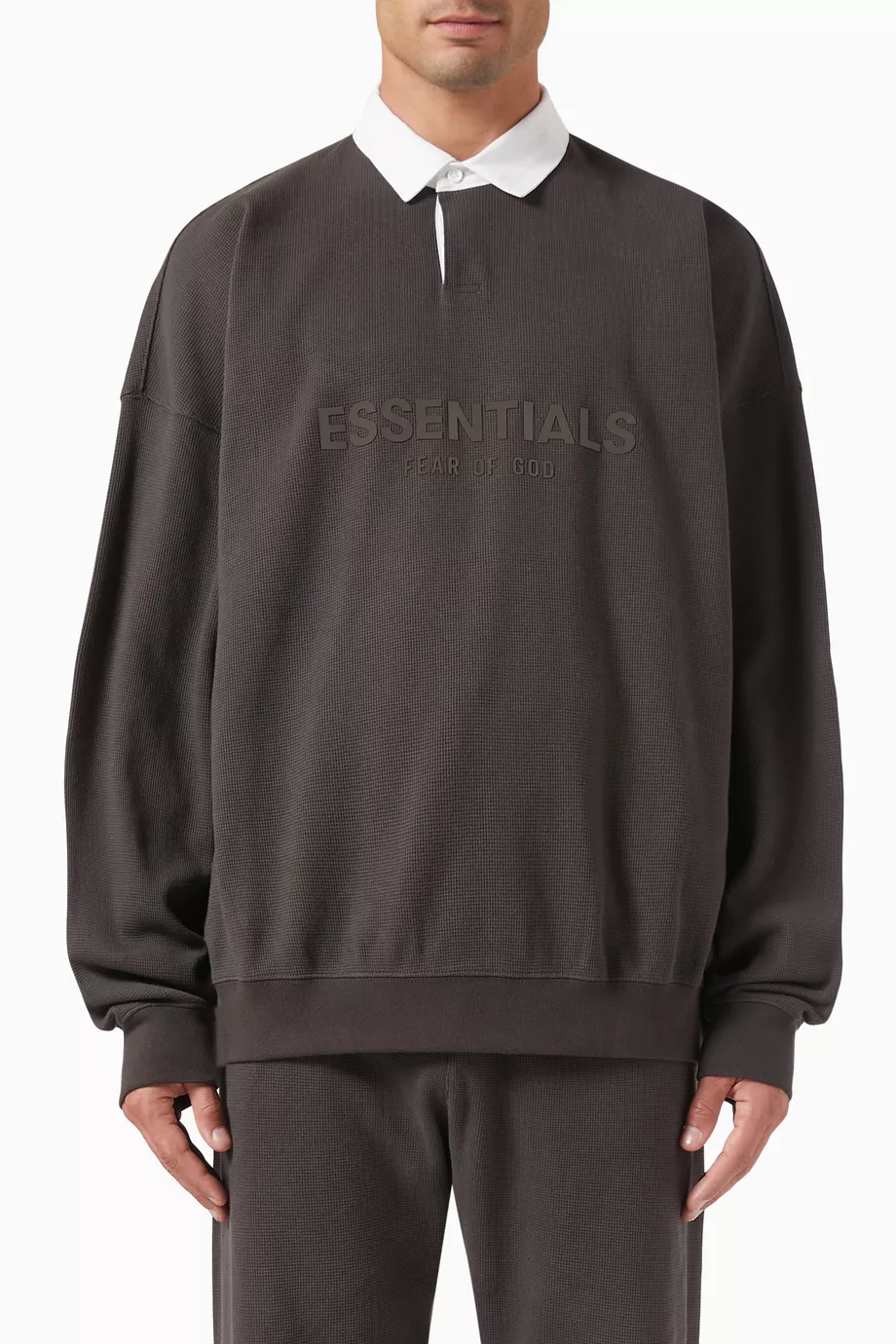 Buy Fear of God Essentials Black Logo Henley Rugby T-shirt