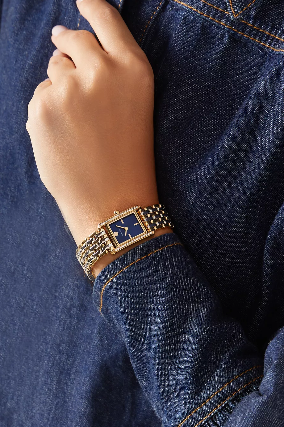 Tory Burch Eleanor Mini Two-Tone Watch Blue Face NWT NEW Tory Burch Gold & SIlver Two Tone Eleanor Wrap Bracelet  main image 4