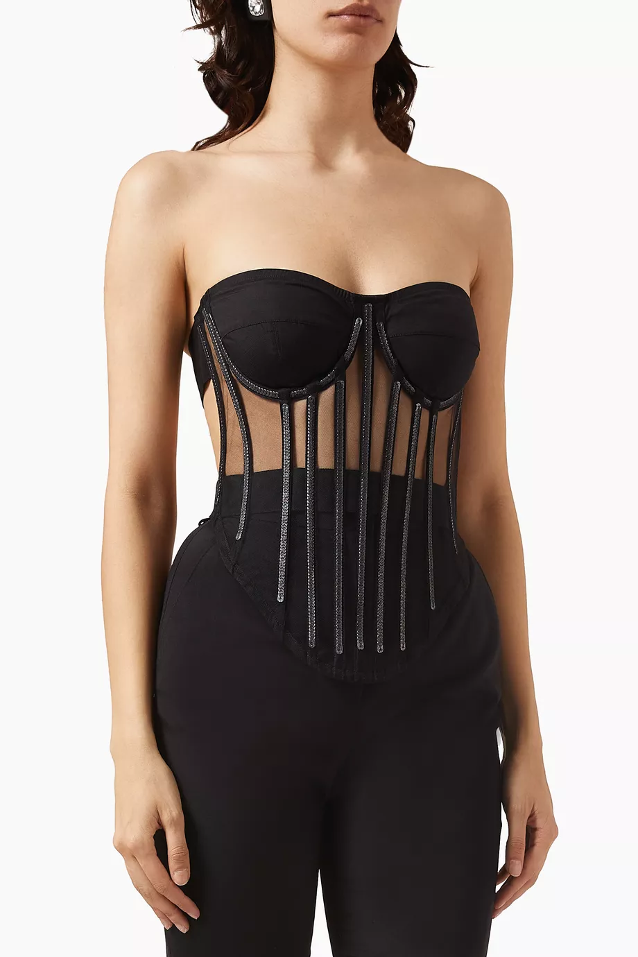Buy Dolce & Gabbana Black x Kim Embellished Corset Top in Stretch