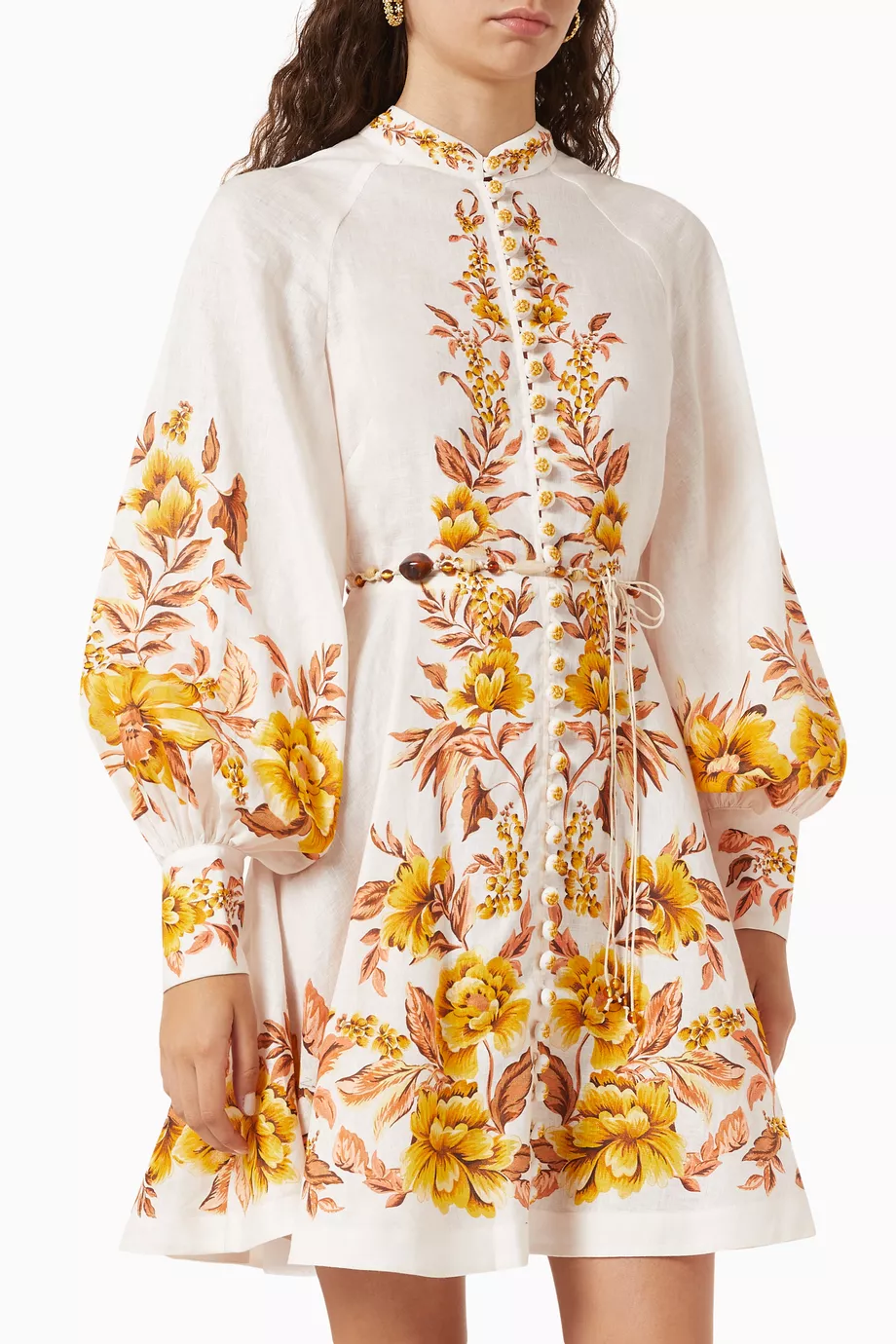 zimmermann golden buttoned mini dress Zimmermann White/Yellow Linen/Cotton 'Golden Buttoned' Mini Dress Size –  Mine & Yours main image 1