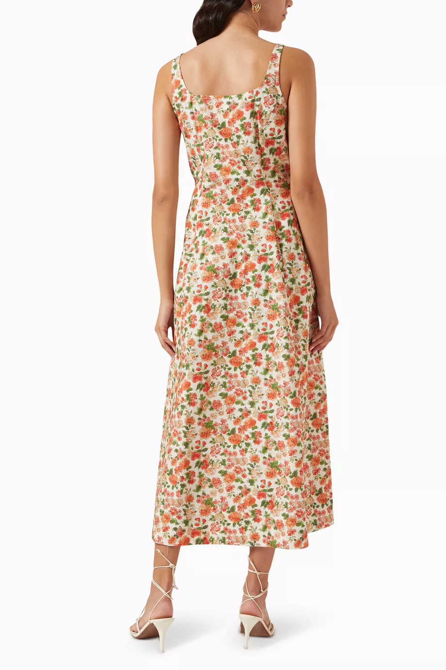 lantana flower print midi dress ME+EM Lantana Flower Print Midi Dress in Green