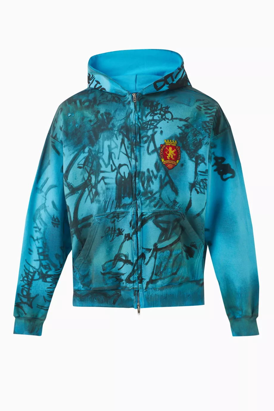 Buy Balenciaga Blue Skater Medium Fit Zip-up Hoodie in Curly