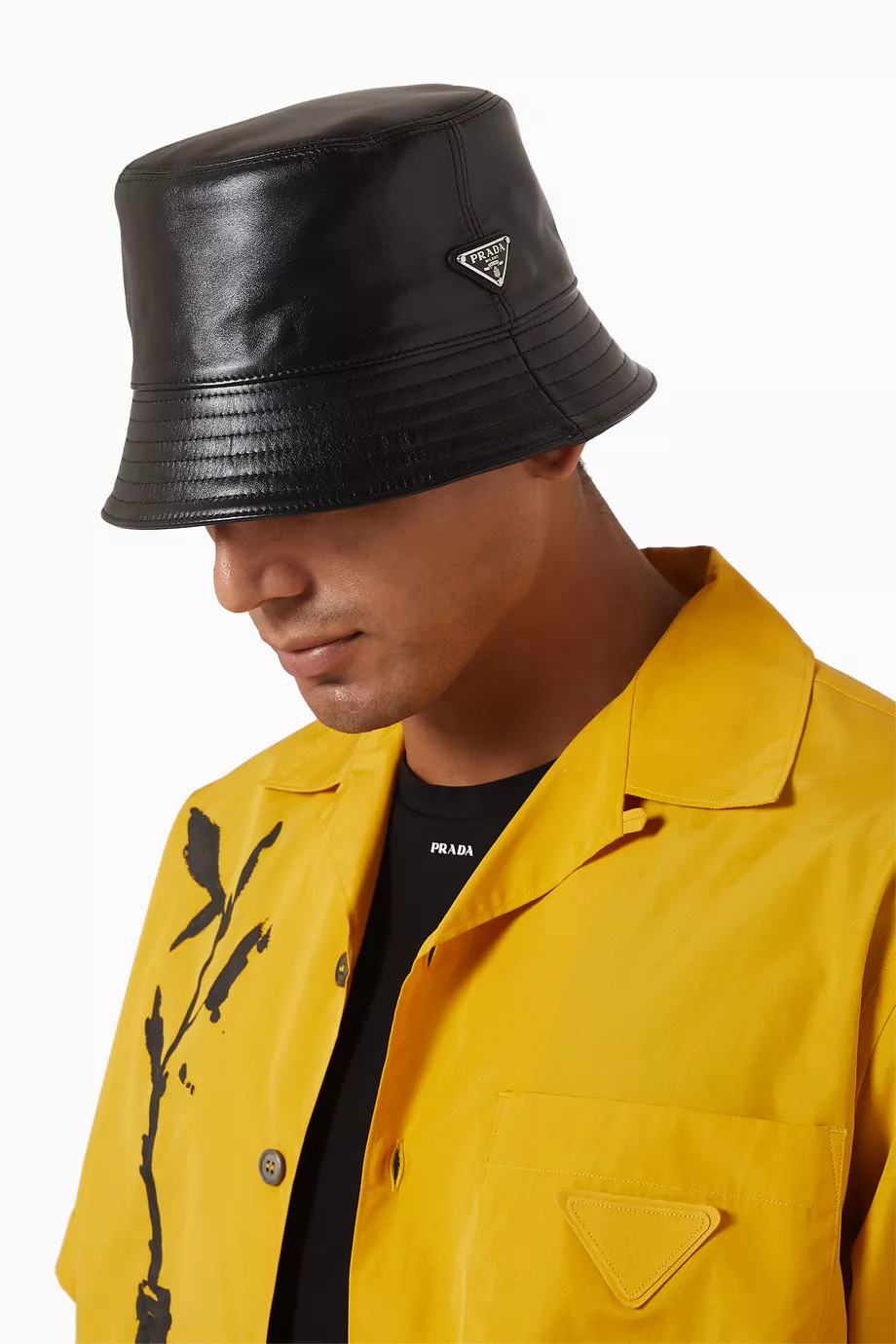 Prada leather bucket hat clearance