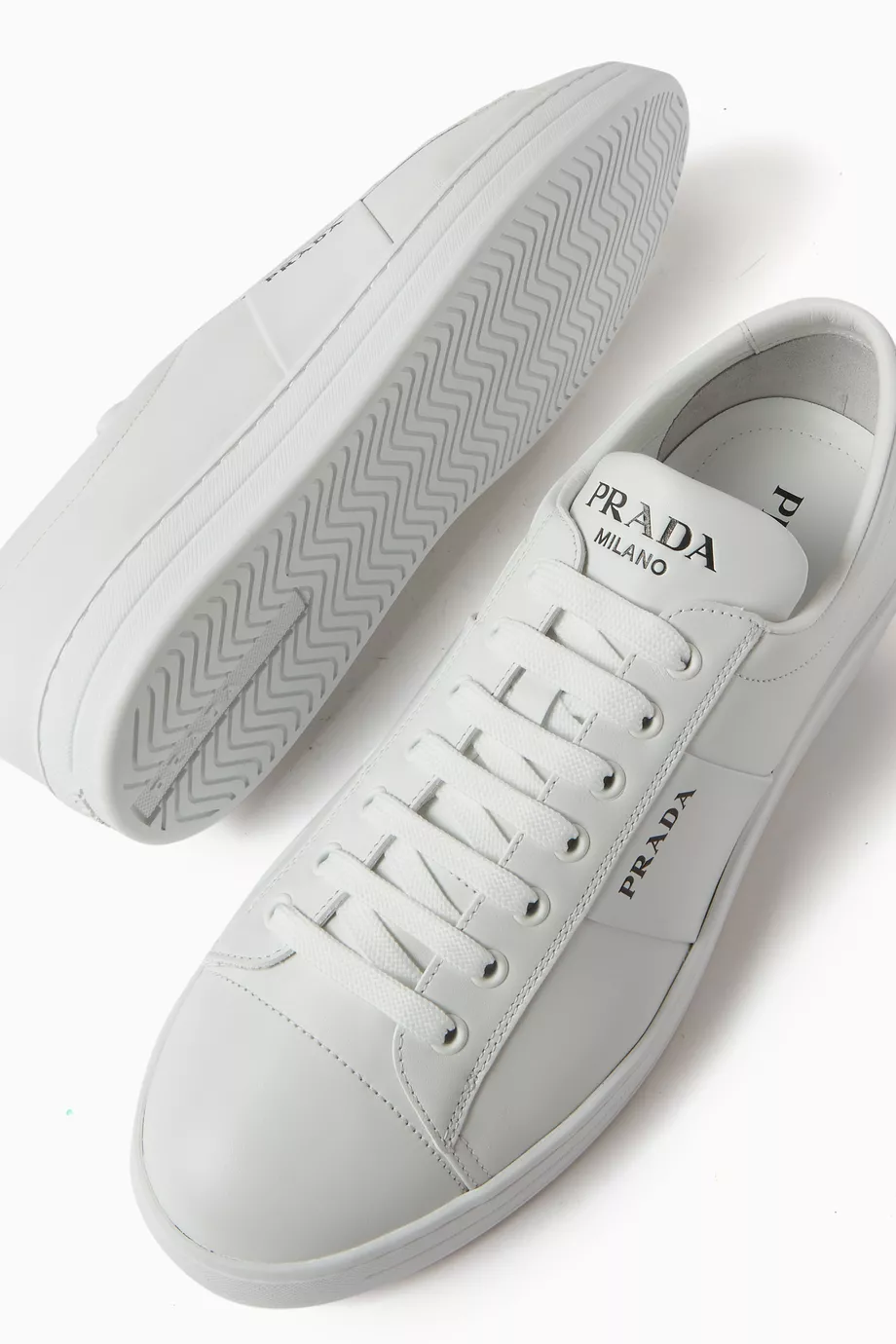 Buy Prada White Vitello Low-top Sneakers in Brushed-leather For