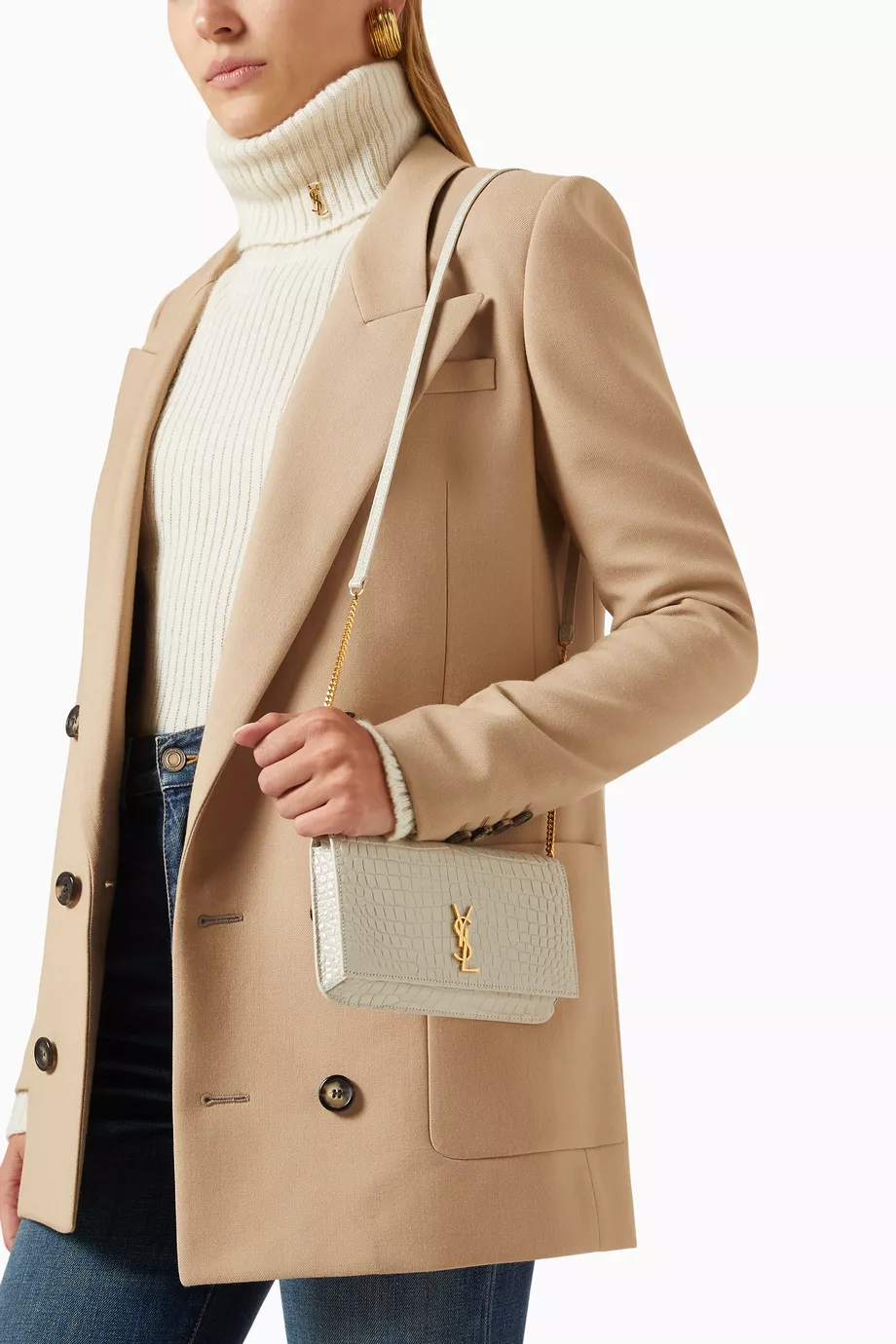 Buy SAINT LAURENT White Cassandre Phone Holder with Strap in Shiny Crocodile embossed Leather For Women Online Ounass Saudi