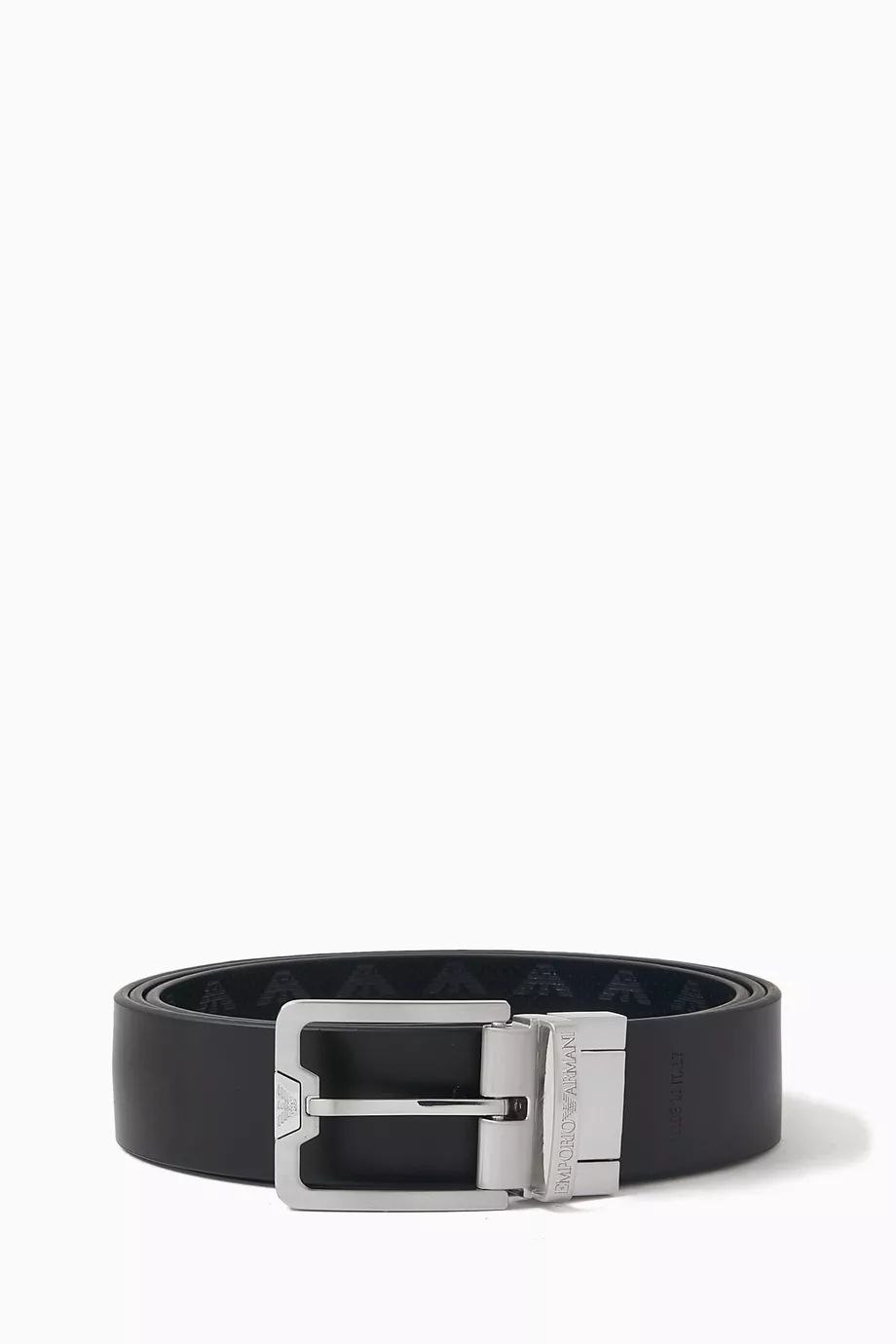Buy Emporio Armani Blue Logo Buckle Reversible Belt in Leather For