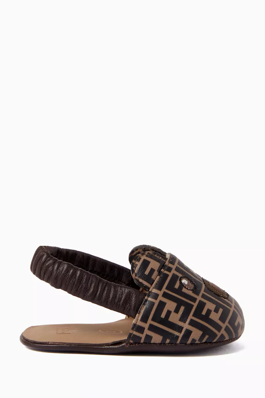Buy Fendi Brown Teddy-embroidered Slippers in Leather For UNISEX