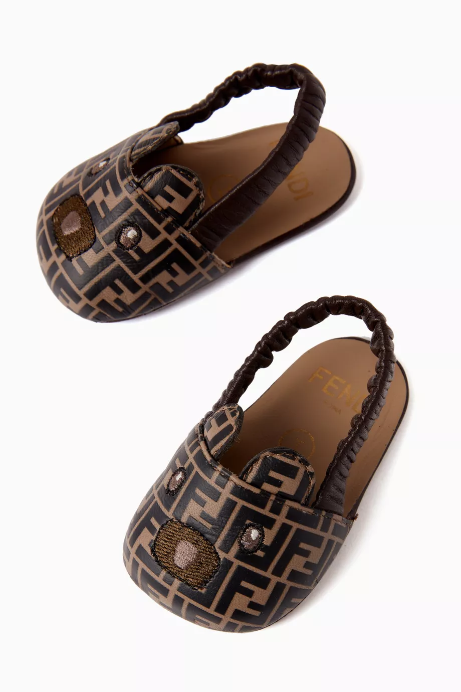 Buy Fendi Brown Teddy-embroidered Slippers in Leather For UNISEX