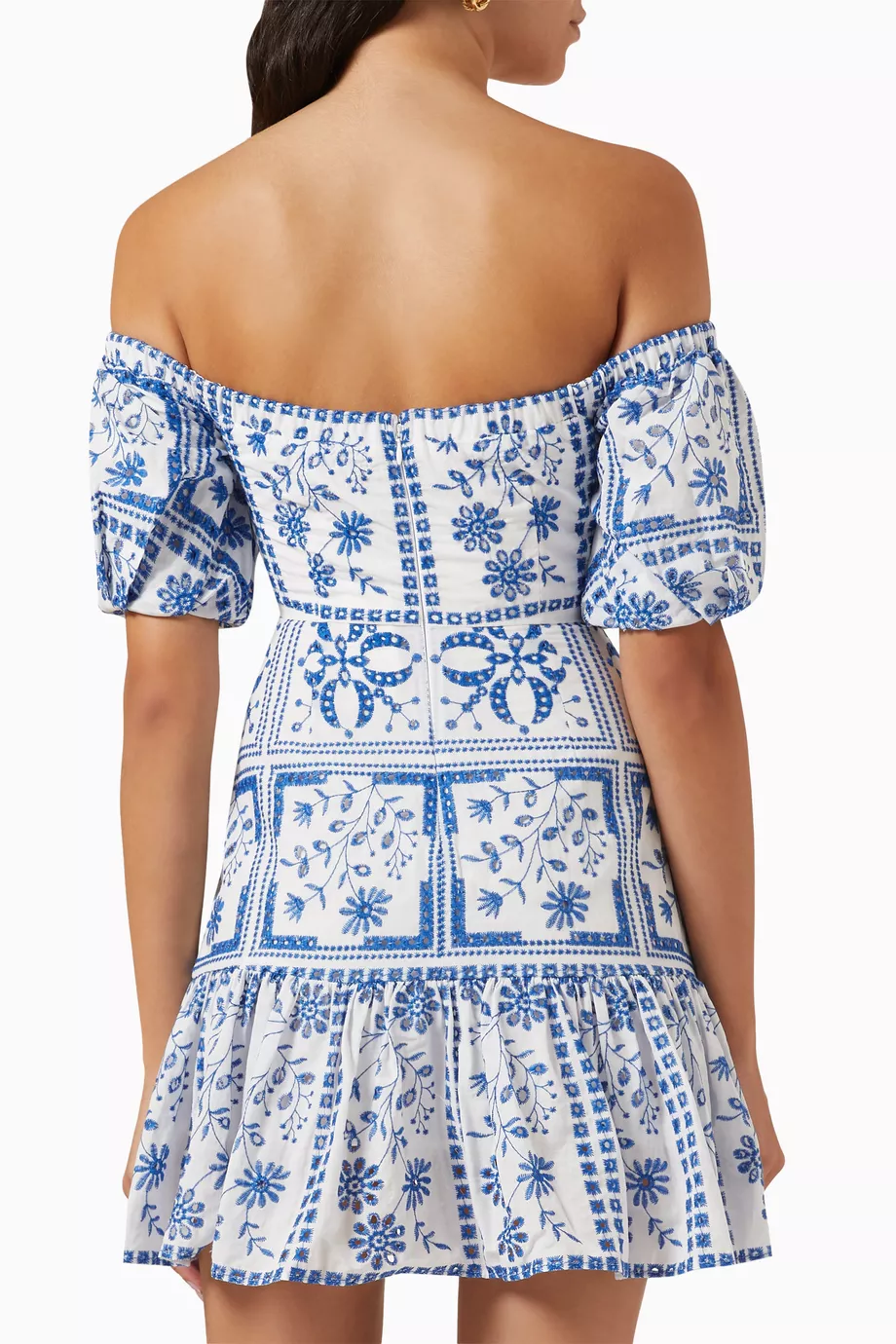 Buy Milly Blue Otilia Tile Eyelet Mini Dress in Cotton For Women Online Ounass Saudi