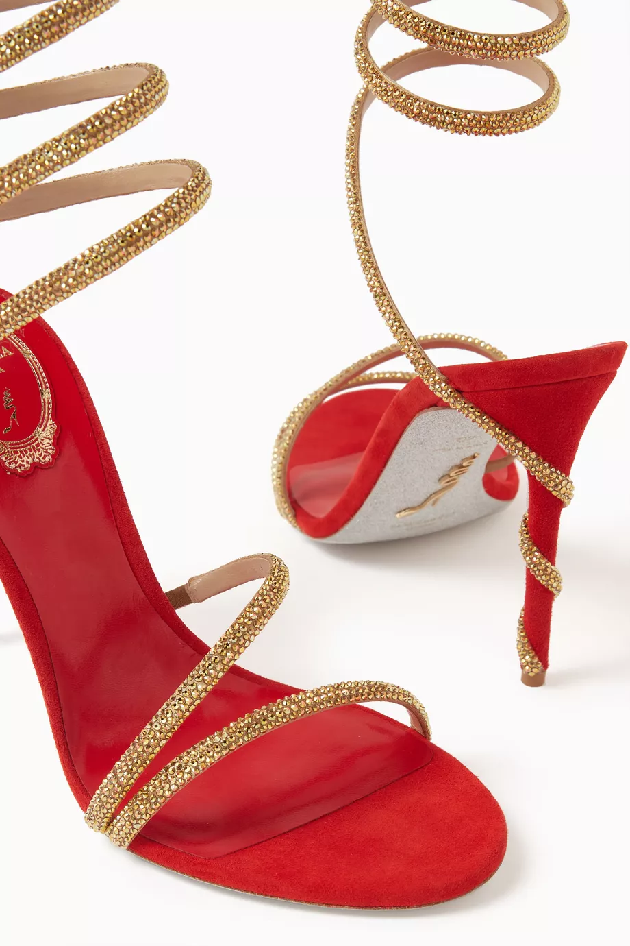 Buy René Caovilla Gold Margot 105 Sandals in Suede For Women