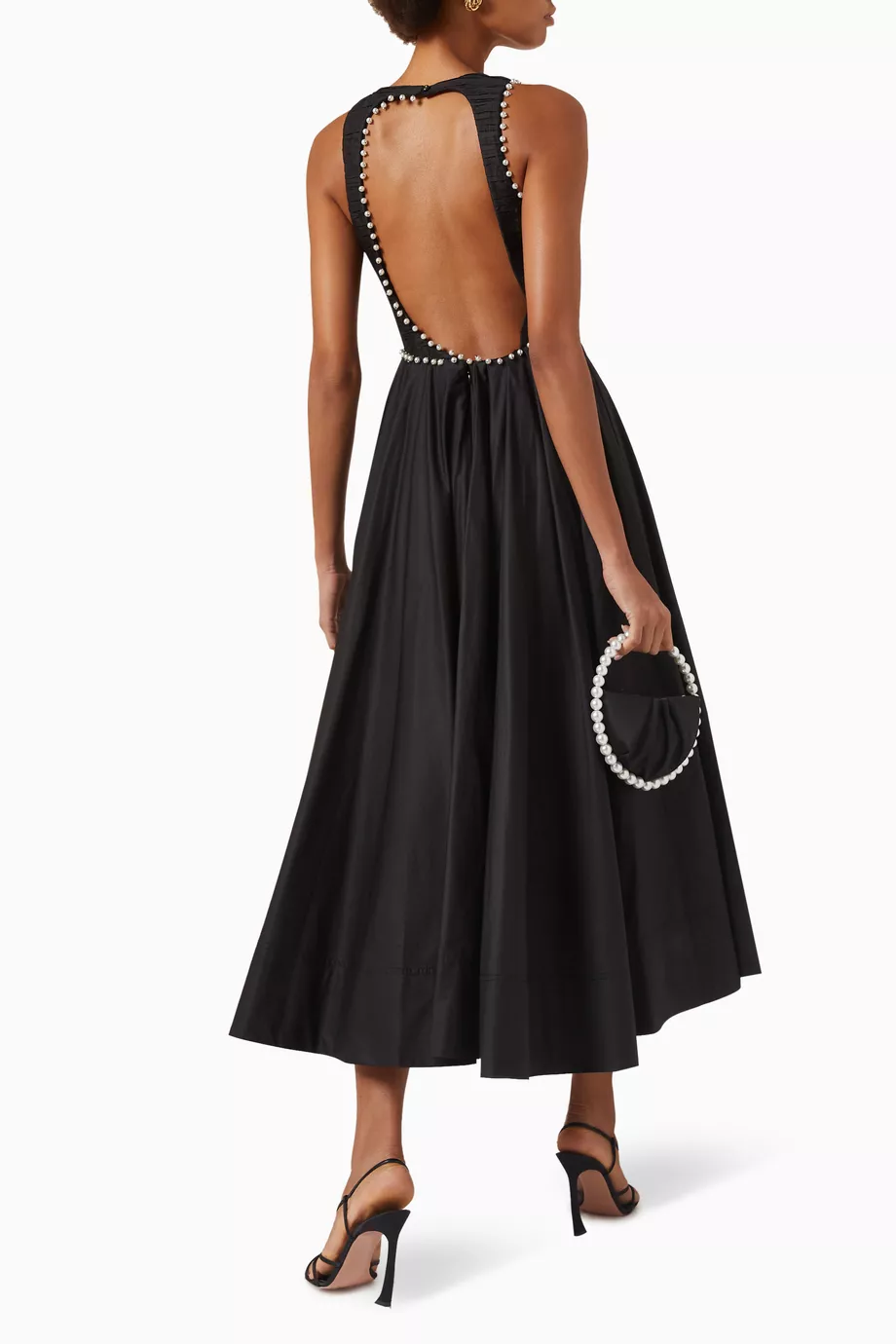 knee length dresses for ladies Elegant Pearl Trim A-Line Midi Dress – LAI MENG FIVE CATS main image 1