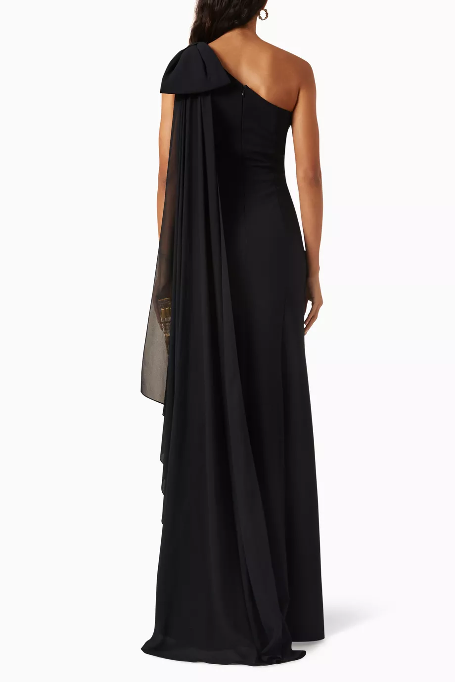 Buy Teri Jon Black One-shoulder Cape Gown in Scuba Chiffon For - Main Image