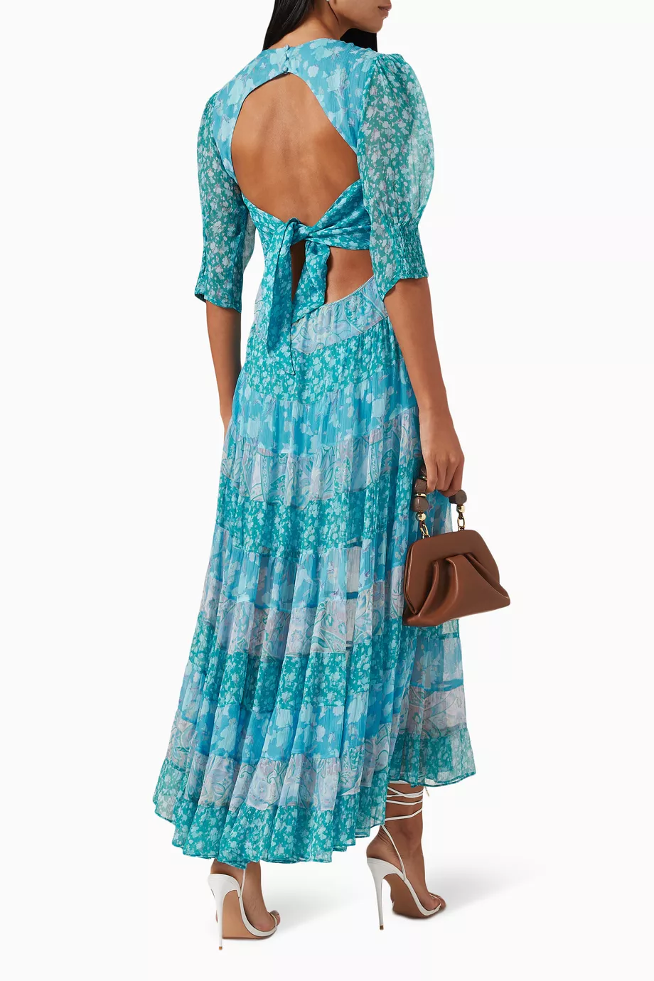 Buy RIXO Blue Agyness Midi Dress in Georgette For Women Online Ounass Saudi
