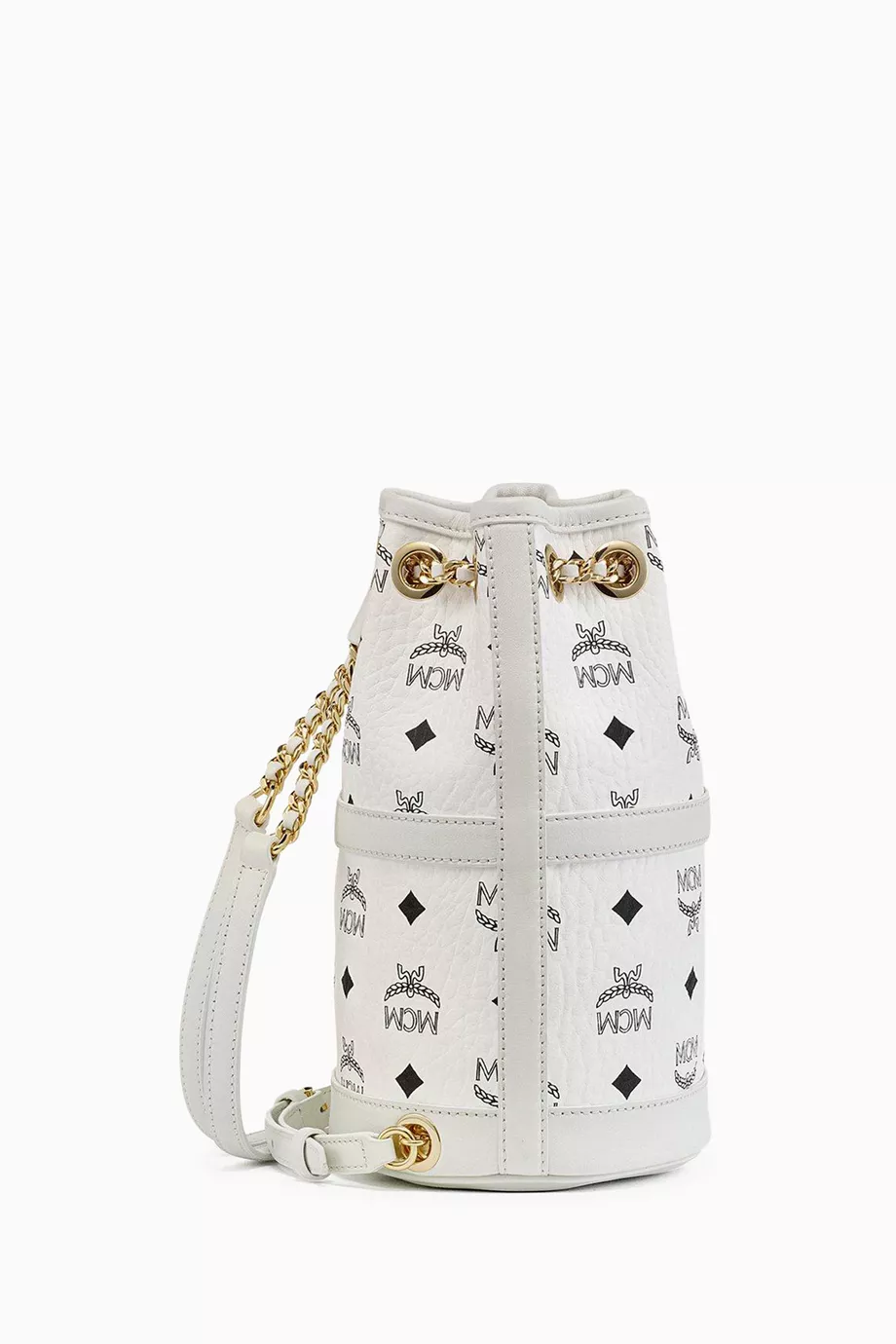Buy MCM White Mini Aren Chain Backpack in Visetos For Women  display picture 1