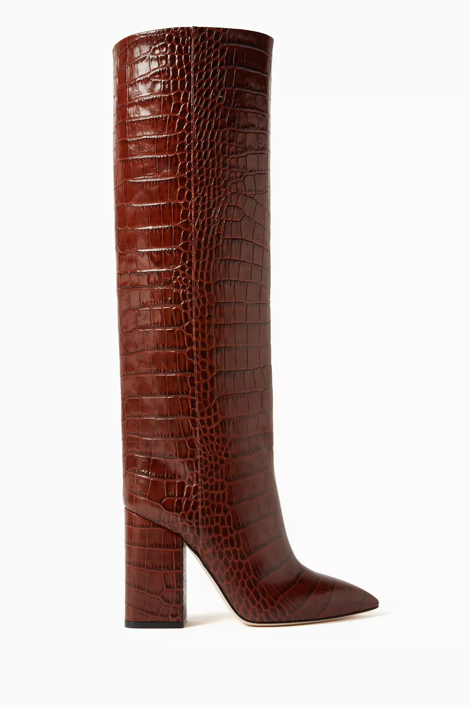 Chocolate brown croc-effect leather boots - Paris Texas