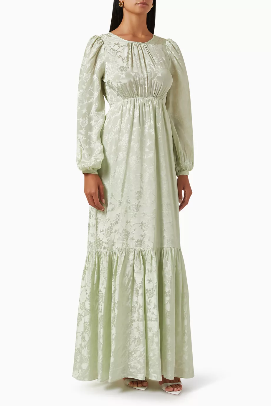 Buy byTiMo Green Tie Back Maxi Dress in Jacquard For Women Online | Ounass  Saudi