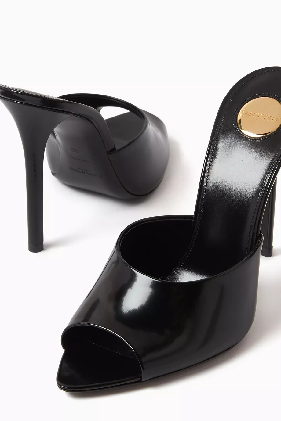 Buy SAINT LAURENT Black Goldie Peep Toe 110 Mules in Glazed Leather For Women Online Ounass Saudi