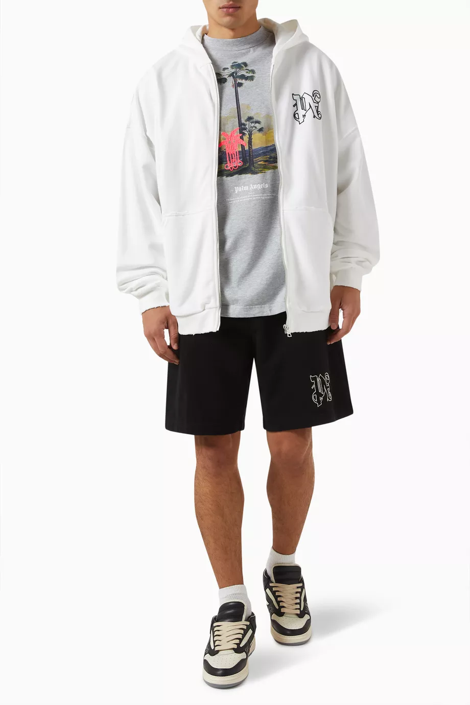 関税込【Palm Angels】Douby Lost In Amazonia ロゴ フーディー Buy Palm Angels Grey Douby Lost in Amazonia T-shirt in
