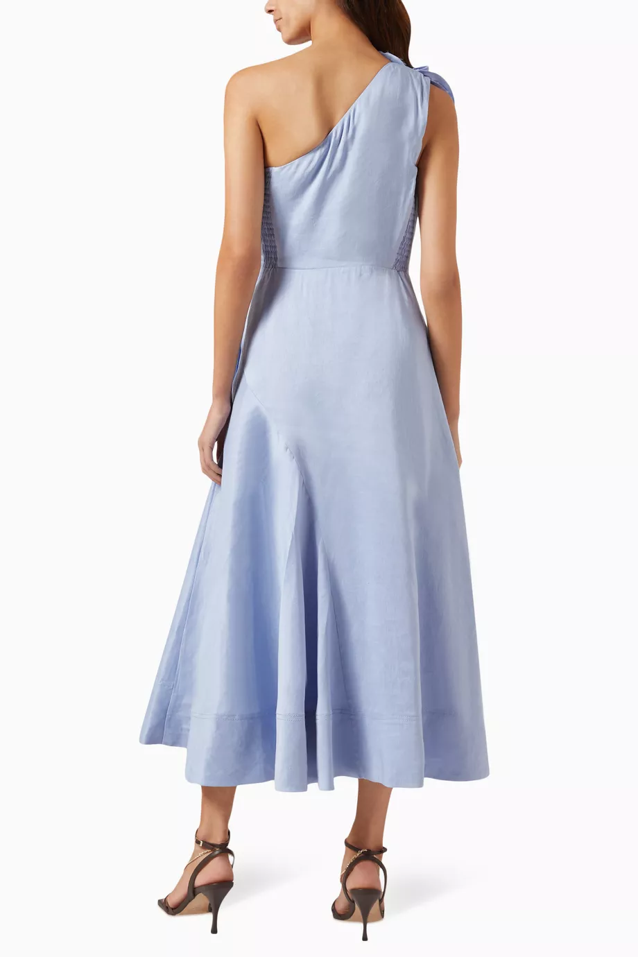 Buy Aje Blue Adelia One-shoulder Ruffled Midi Dress in Linen-blend For  Women Online | Ounass Saudi
