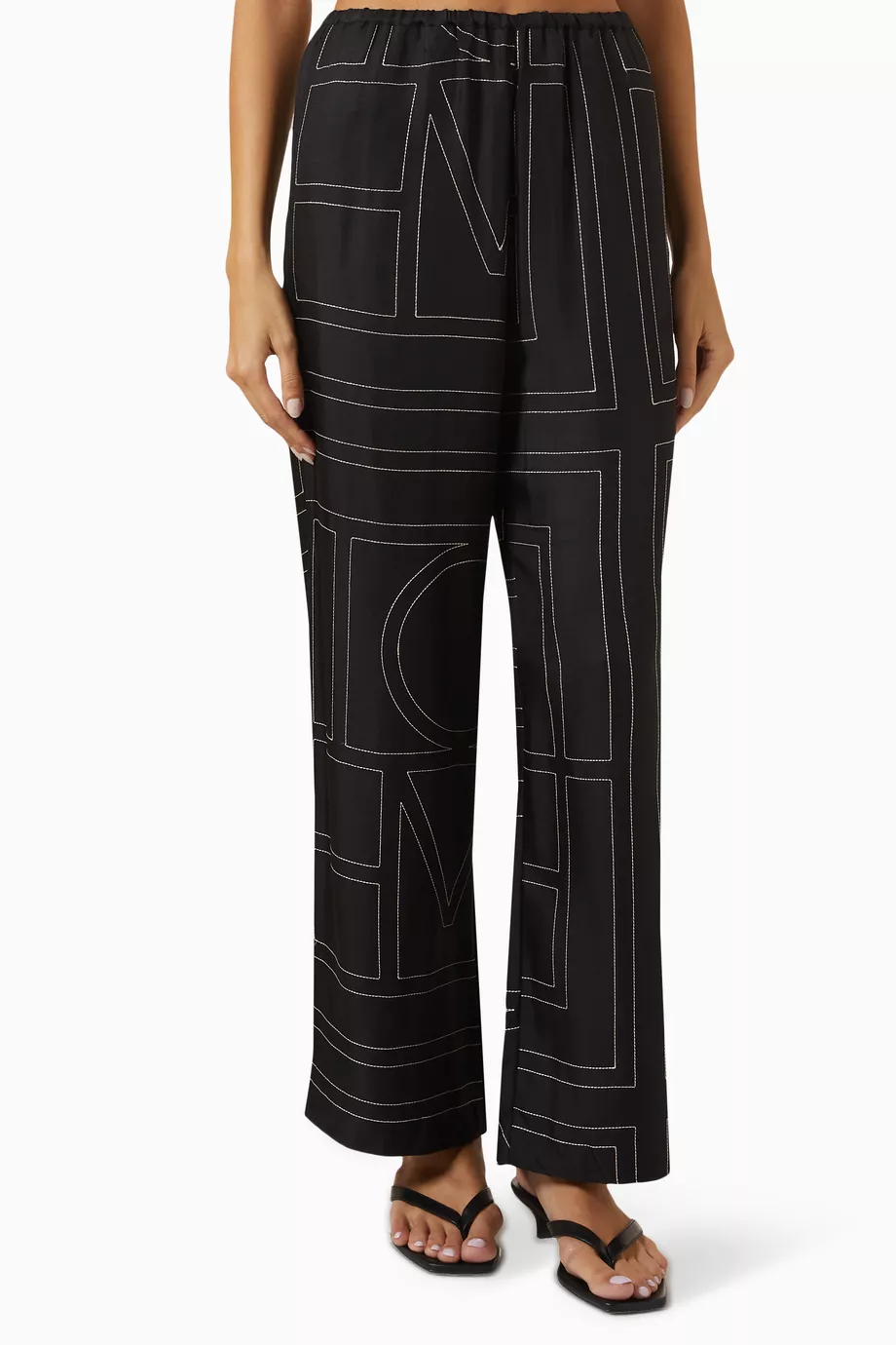 Buy Toteme Black Monogram Pyjama Pants in Silk For Women