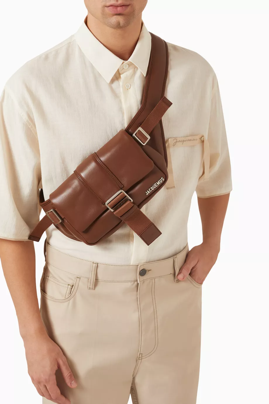 Buy Jacquemus Brown La Banane Bambimou Belt Bag in Lamb