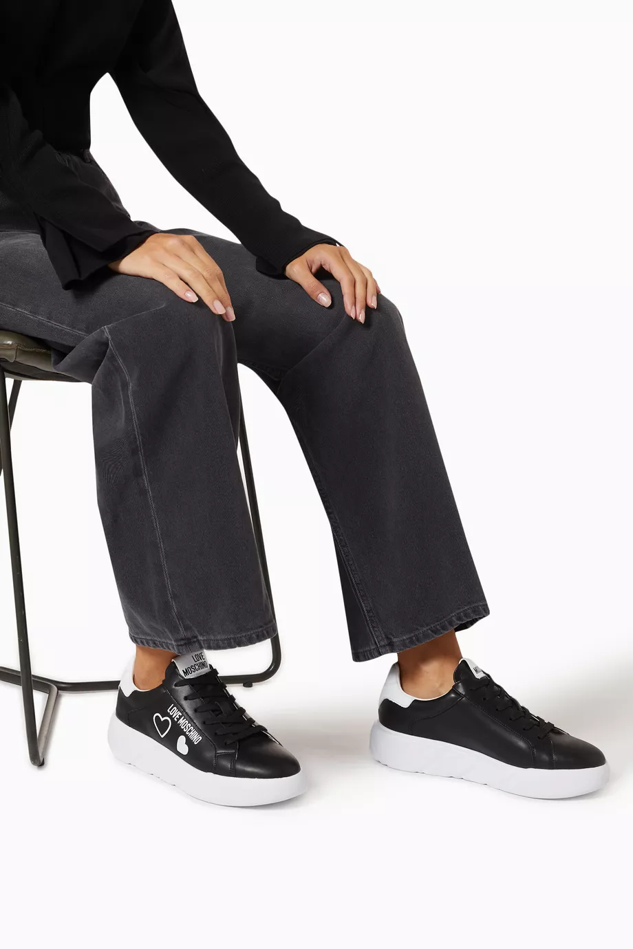 Buy Love Moschino Black Heart Love Low-top Sneakers in Leather For