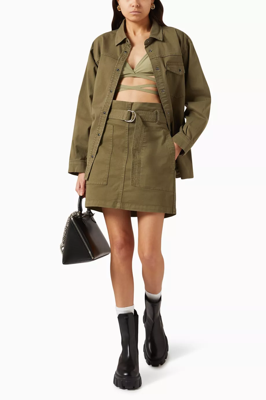 Buy ANINE BING Green Aveline Skirt in Cotton-twill Blend For