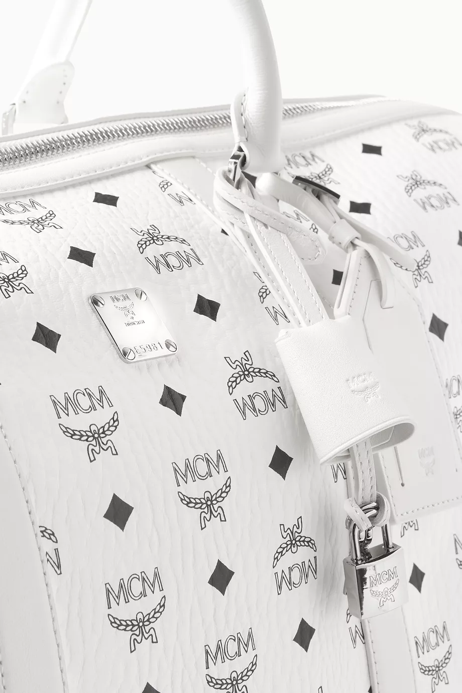 Buy MCM White Xlarge Ottomar Weekender 55 Duffle Bag in Coated Canvas For Men Online Ounass Saudi