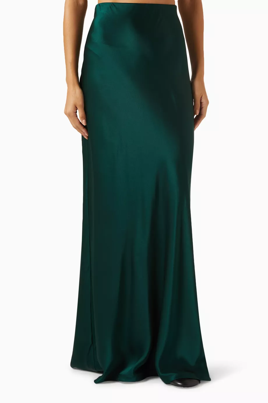 Green maxi skirt silk outlet