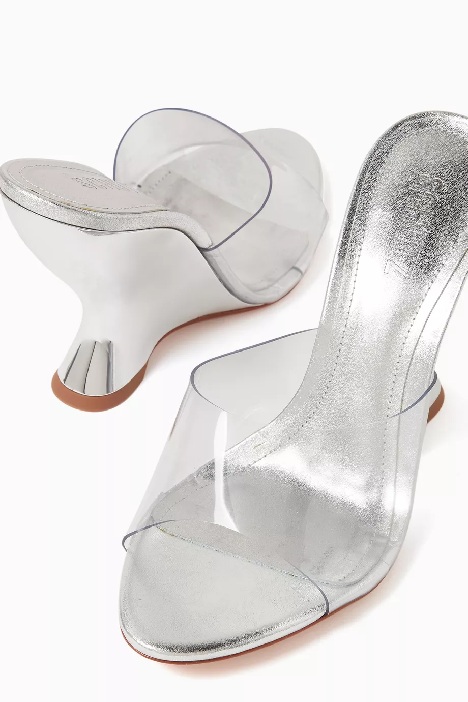 Buy Schutz Silver Aprill 110 Wedge Sandals in PVC Metallic Leather For Women Online Ounass Saudi