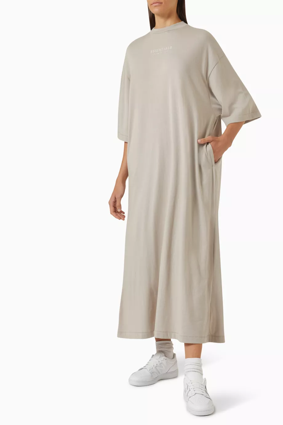 Buy Fear of God Essentials Grey Essentials 3/4 Sleeve Maxi Dress in  Cotton-jersey For Women Online | Ounass Saudi