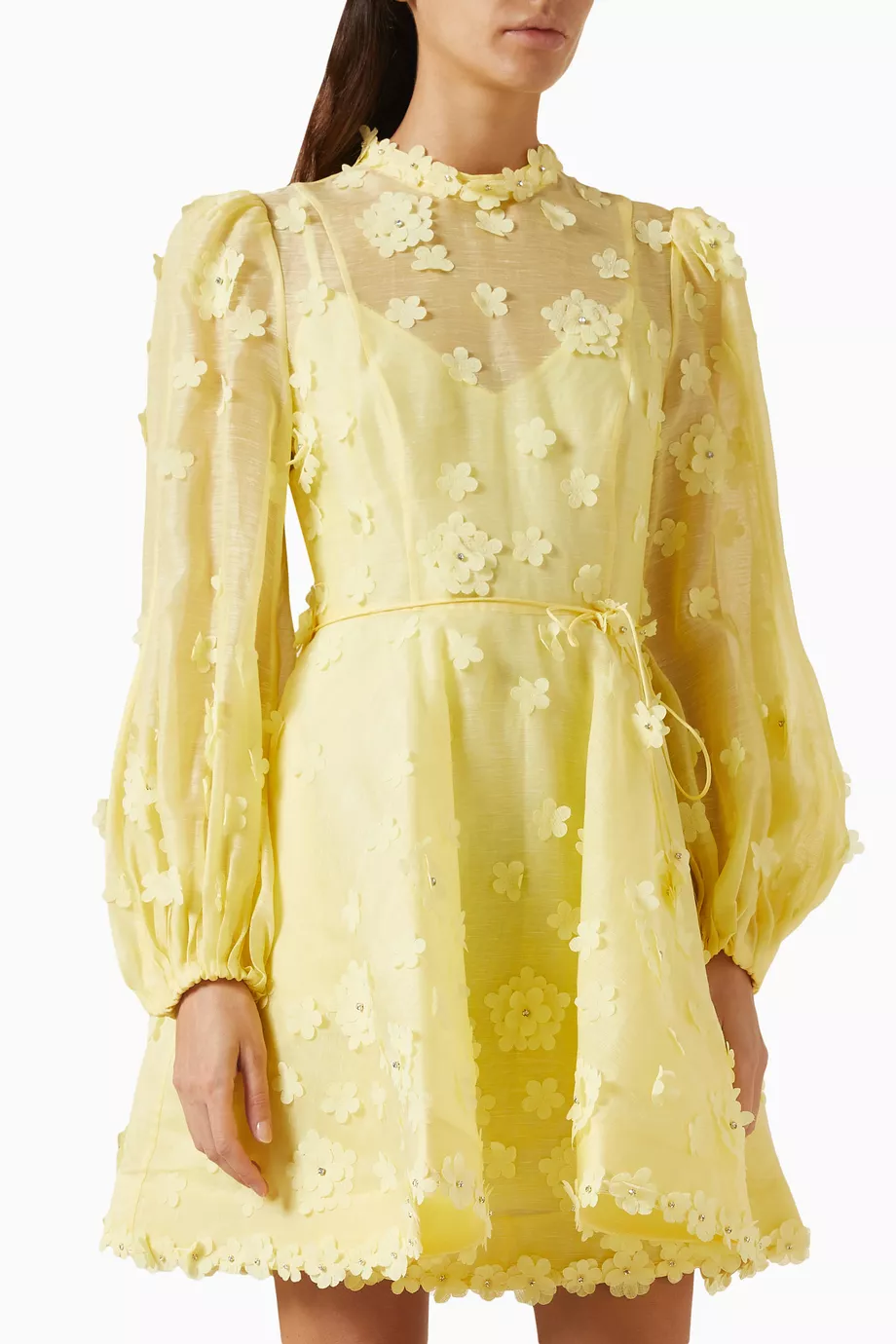 Buy Zimmermann Yellow Matchmaker Floral applique Mini Dress in Silk linen Organza For Women Online Ounass Saudi