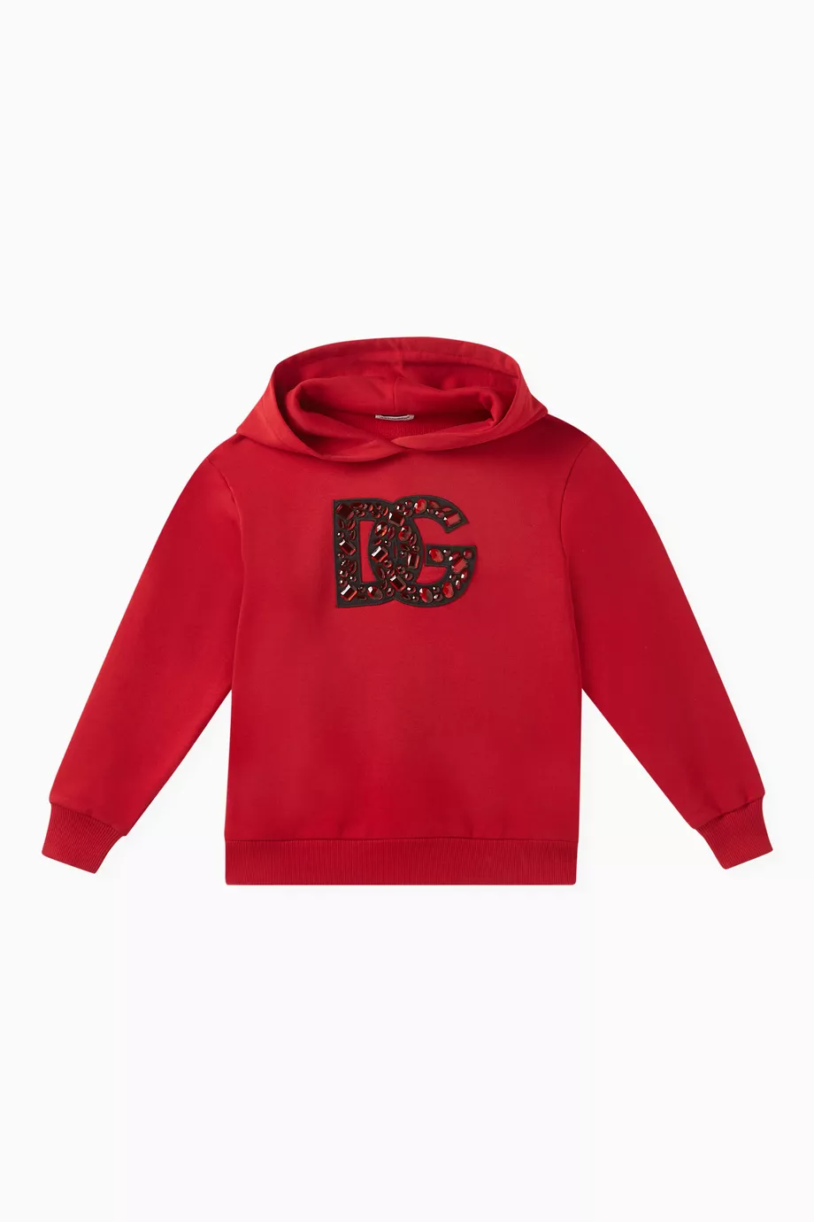 Buy Dolce Gabbana Red Rhinestone embellished Logo Hoodie in Jersey For Girls Online Ounass Saudi