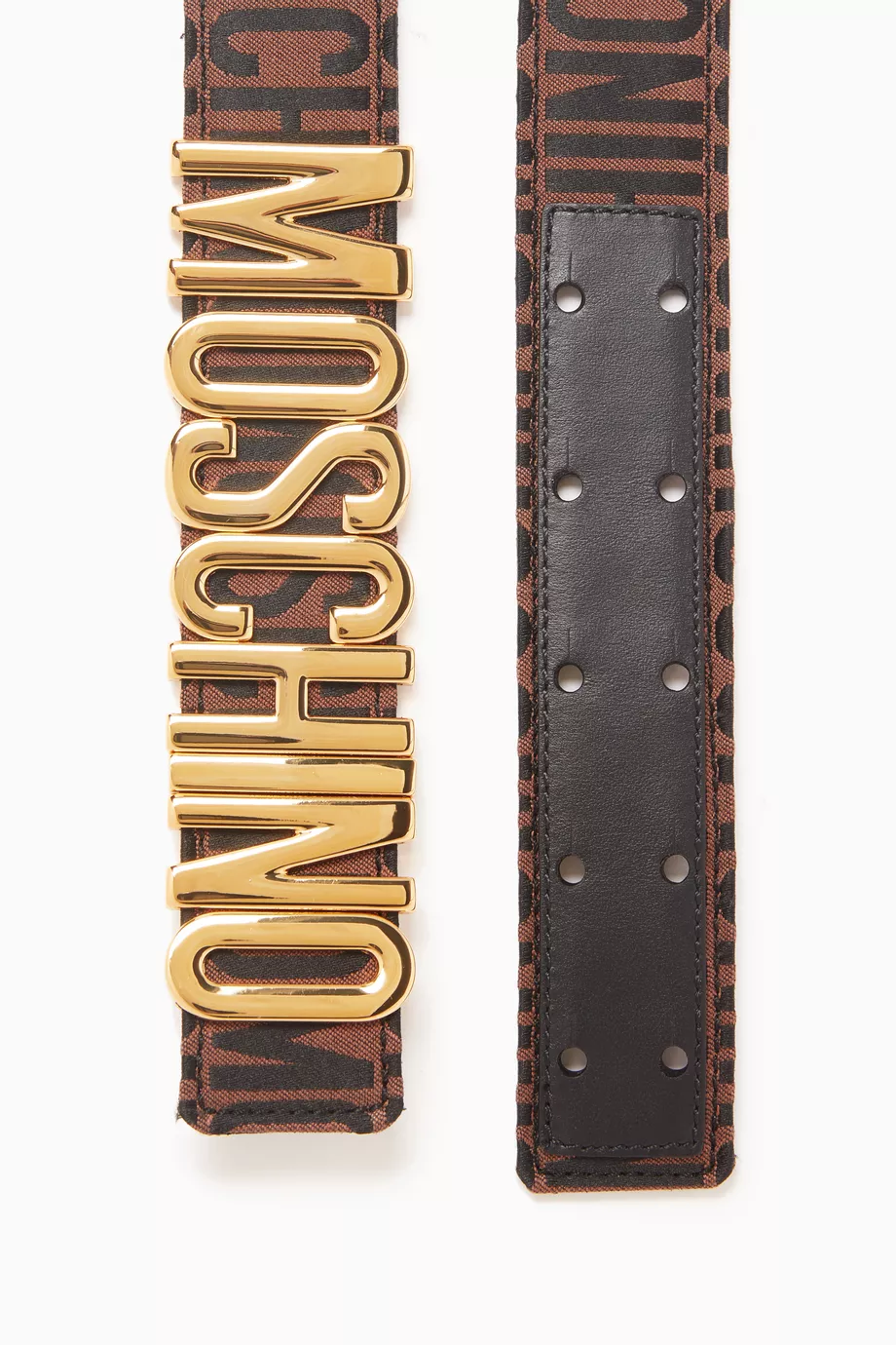 Buy Moschino Brown Metallic Logo Buckle Belt in Jacquard For Women Online Ounass Saudi