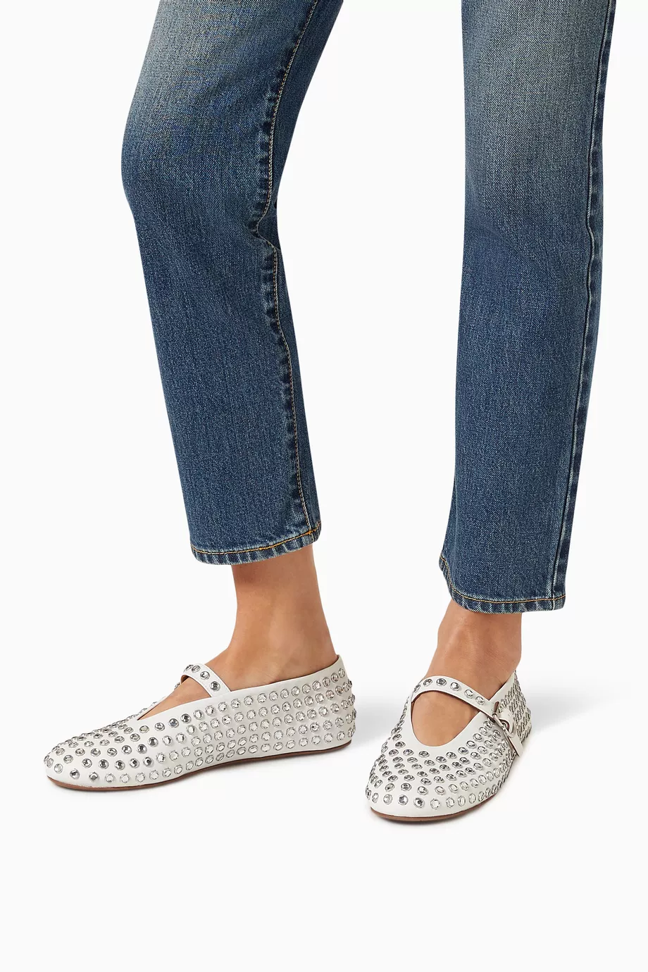 Buy Alaïa White Crystal-embellished Ballet Flats in Nappa